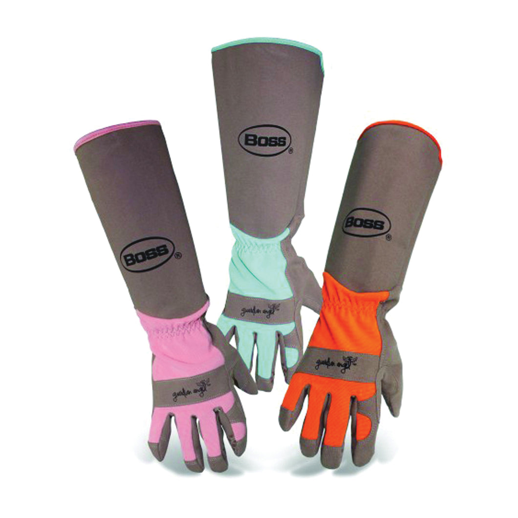 BOSS GUARDIAN ANGEL 8419B Garden Gloves, Women's, One-Size, Wing Thumb, Long Cuff, Coral/Orange/Turquoise