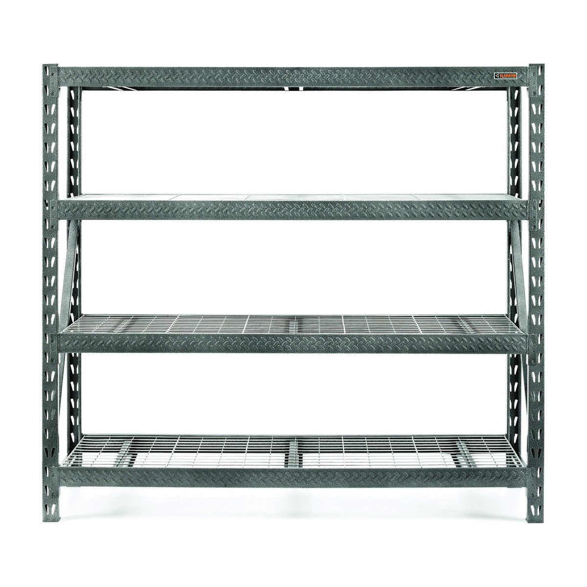 GLADIATOR GARS774XEG Rack Shelf, 8000 lb Capacity, 4-Shelf, 77 in OAW, 24 in OAD, 72 in OAH, Hammered Granite