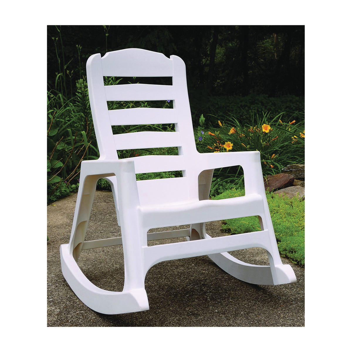 Adams Big Easy 8080-48-3700 Stacking Rocking Chair, 29.62 in OAW, 36.9 in OAD, 41.01 in OAH, Polypropylene, White