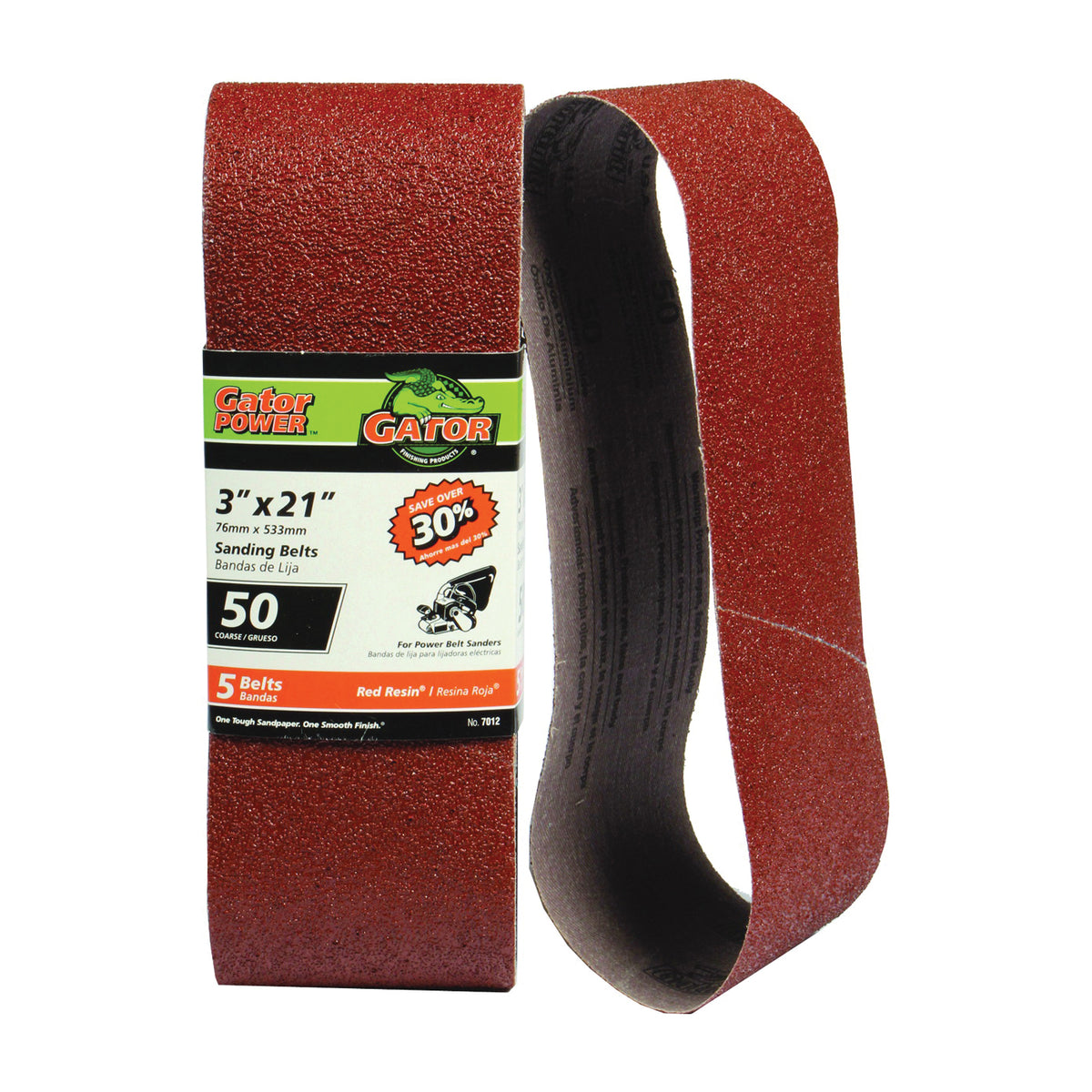 Gator 7012 Sanding Belt, 3 in W, 21 in L, 50 Grit, Coarse, Aluminum Oxide Abrasive