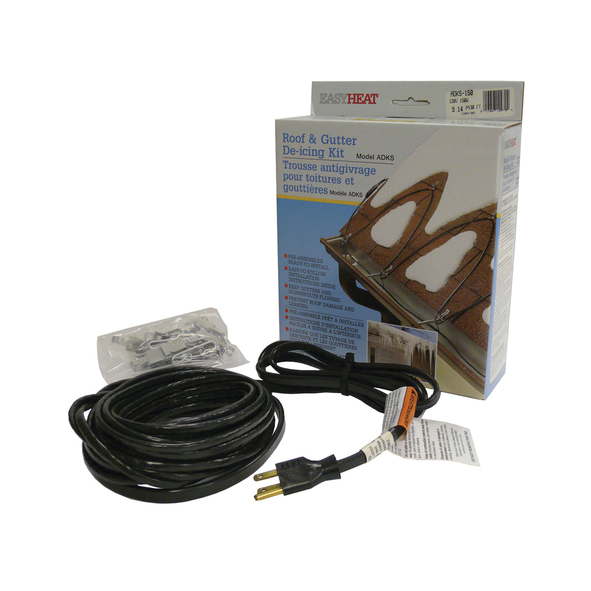 EasyHeat ADKS Series ADKS150 Roof and Gutter De-Icing Cable, 30 ft L, 120 V, 150 W