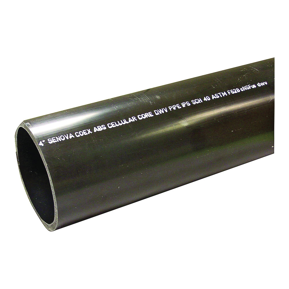 GENOVA 80011F Pipe, 1-1/2 in, 10 ft L, Plain, SCH 40 Schedule, ABS, Black