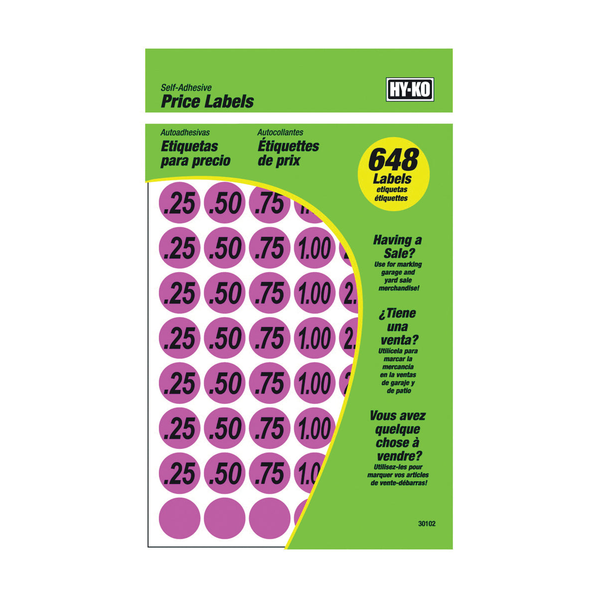 HY-KO 30102 Price Label, Black Legend, Pink Background