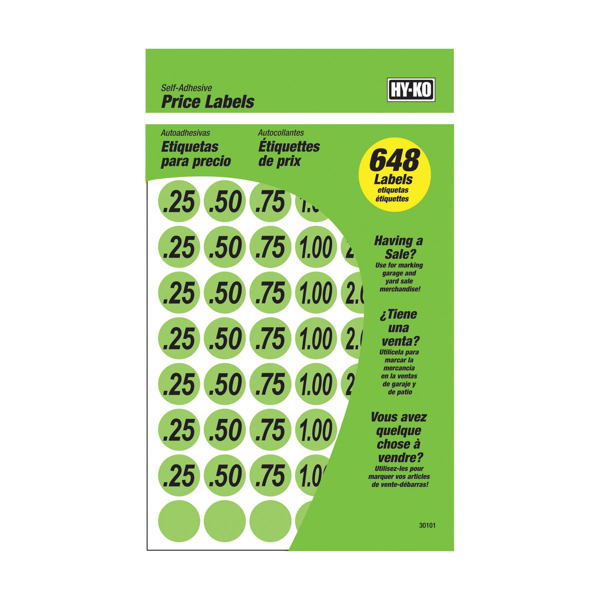 HY-KO 30101 Price Label, Black Legend, Neon Green Background
