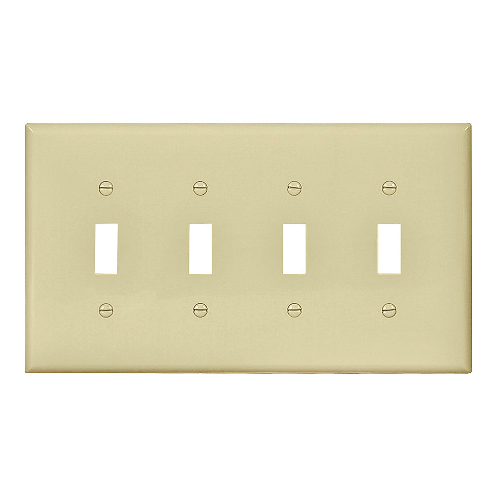 Eaton Wiring Devices PJ4V Wallplate, 4-7/8 in L, 8.56 in W, 4 -Gang, Polycarbonate, Ivory, High-Gloss