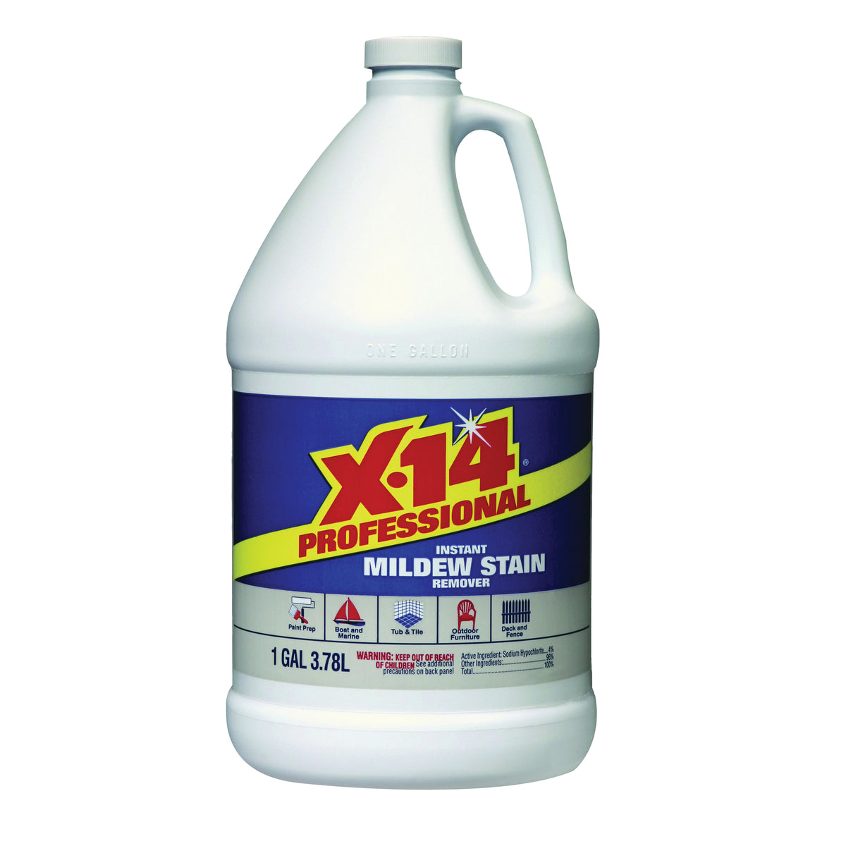 X-14 260240 Mildew Stain Remover, 128 oz, Liquid, Chlorine, Yellow