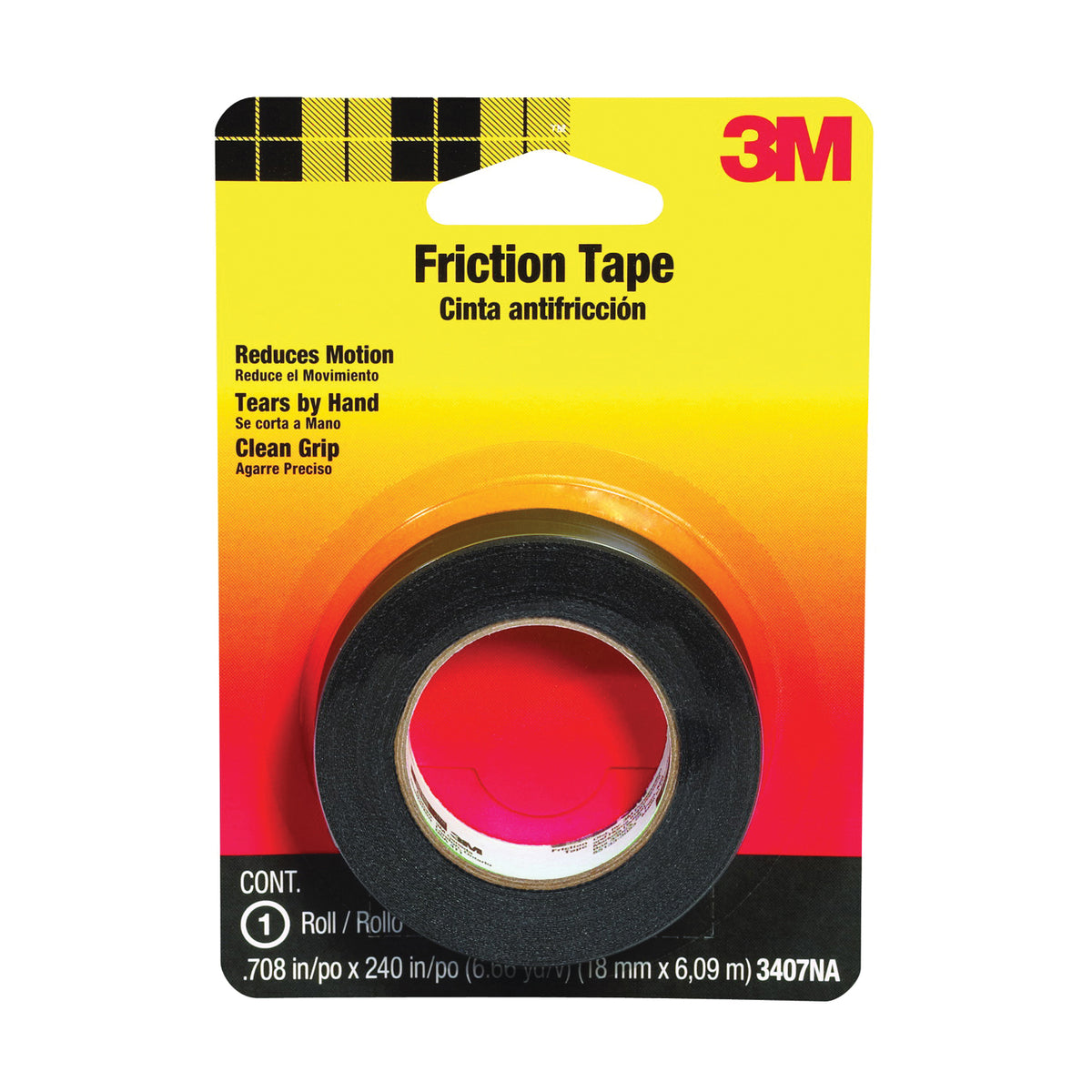 Scotch 3407 Friction Tape, 20 ft L, 3/4 in W, PVC Backing, Black