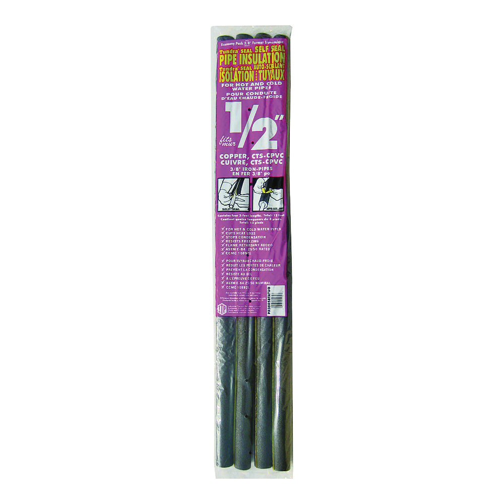 Quick R PR38058TA Pipe Insulation, 3 ft L, Polyethylene, Charcoal, 1/2 in Pipe