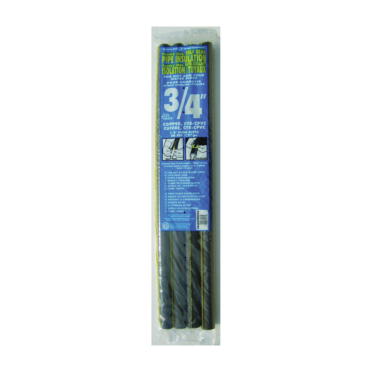 Tundra PR38078TA Pipe Insulation, 3 ft L, Polyolefin, Charcoal, 3/4 in Pipe
