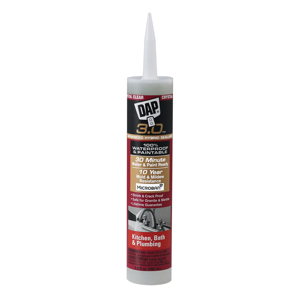 DAP 00795 Sealant, Crystal Clear, -65 to 190 deg F, 9 oz Cartridge