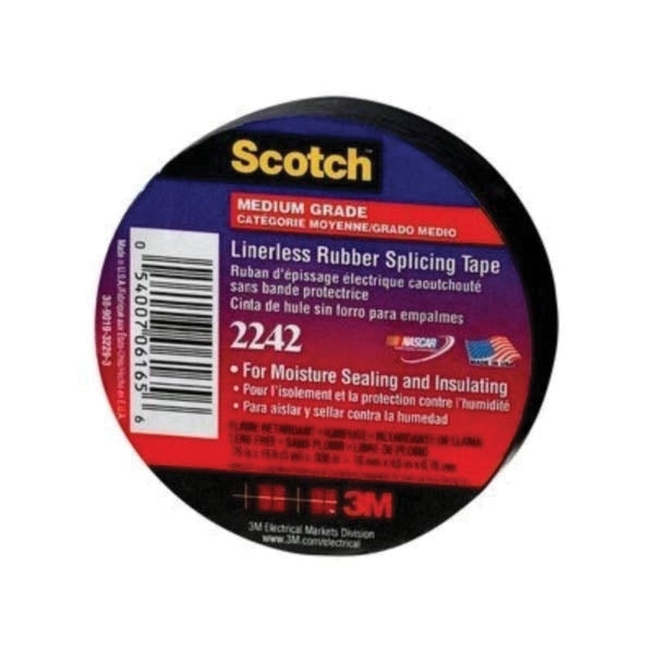 Scotch 6165-BA-10 Splicing Tape, 15 ft L, 3/4 in W, Rubber Backing, Black