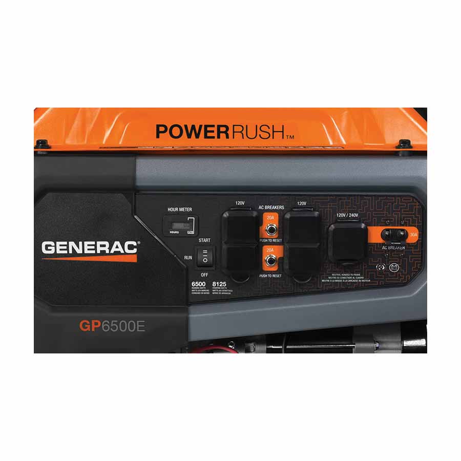 GENERAC GP 7682 Portable Generator, 27.1/54.2 A, 120/240 VAC, Gasoline, 6.9 gal Tank, 10.5 hr Run Time