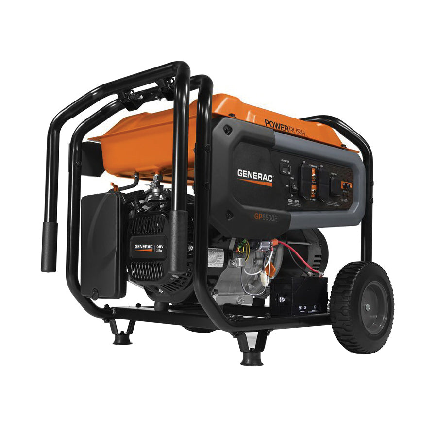 GENERAC GP 7682 Portable Generator, 27.1/54.2 A, 120/240 VAC, Gasoline, 6.9 gal Tank, 10.5 hr Run Time