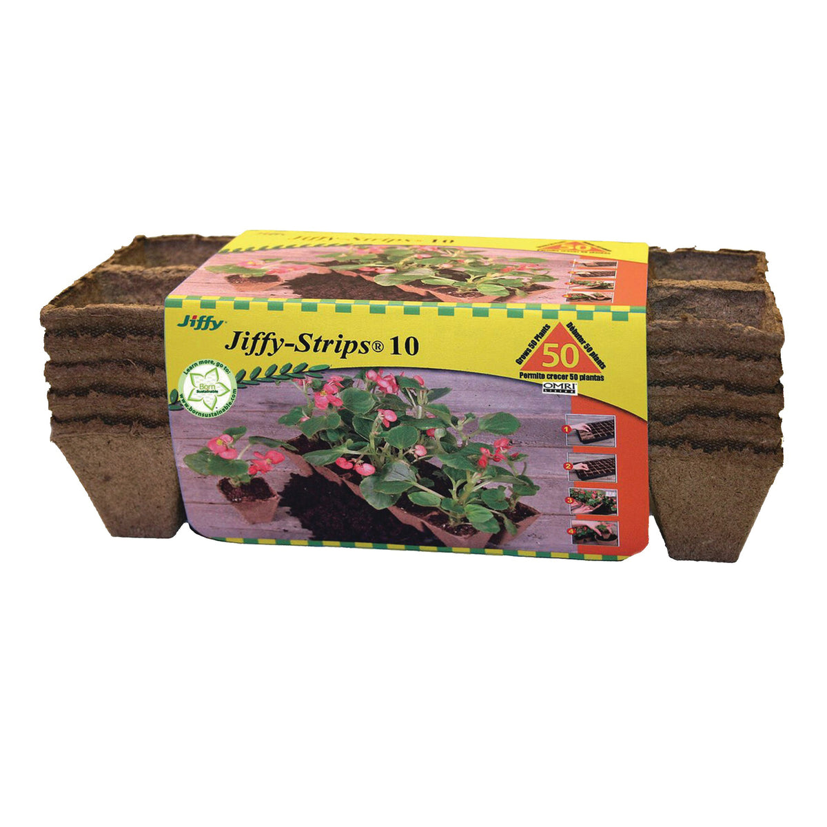Jiffy JS50 Strip Pot, 4 in L Tray, 10 in W Tray, Sphagnum Peat Moss
