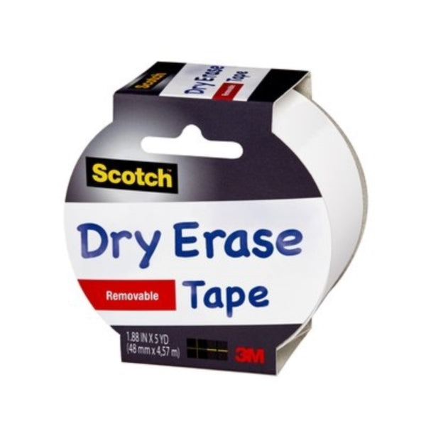 Scotch 1905R-DE-WHT Dry Erase Tape, 5 yd L, 1.88 in W, White