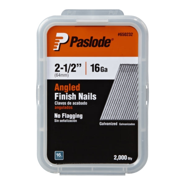 Paslode 650232 Trim Nail, 2-1/2 in L, 16 Gauge, Steel, Galvanized, Flat Head