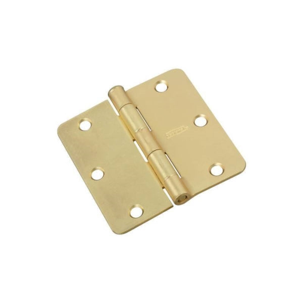 National Hardware N830-333 Door Hinge, 3-1/2 in H Frame Leaf, Cold Rolled Steel, Satin Brass, Non-Rising, Removable Pin