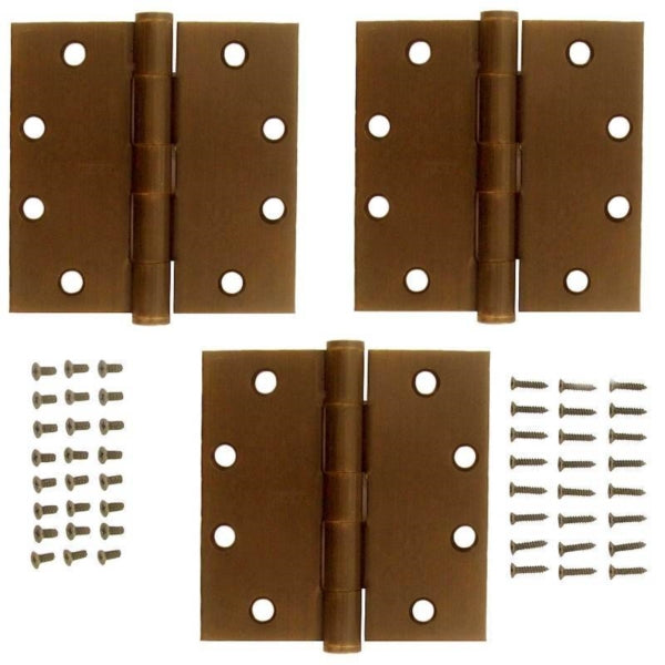 National Hardware S820-845 Square Corner Door Hinge, 4 in H Frame Leaf, Steel, Antique Bronze, Non-Rising Pin