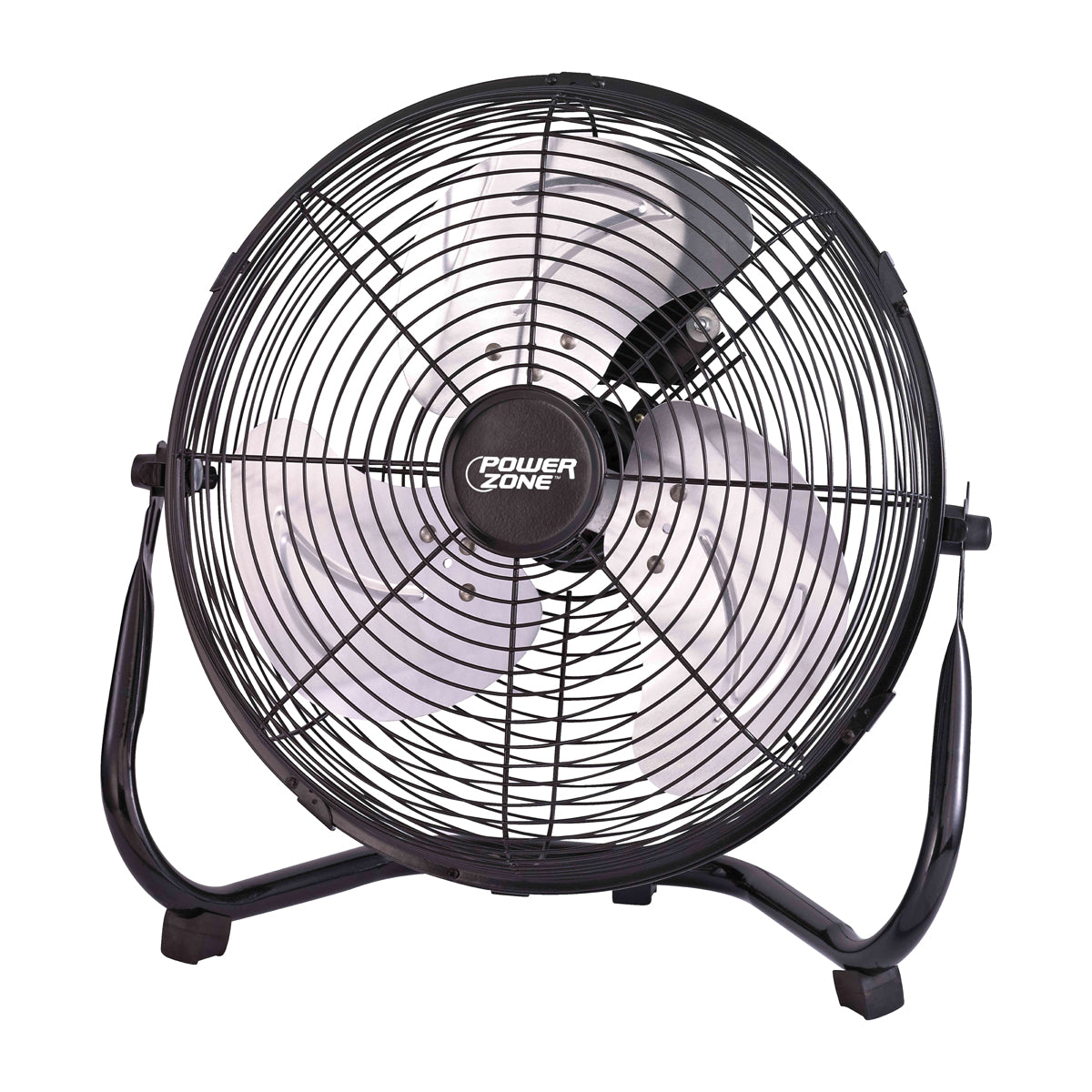 PowerZone LF-14 Floor Fan, 120 VAC, 14 in Dia Blade, 3-Blade, 3-Speed, 120 deg Rotating, Black
