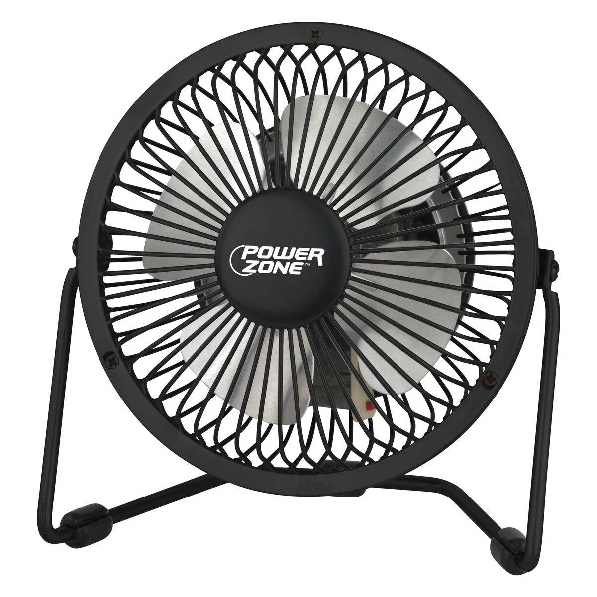 PowerZone CZHV4RSB-BK Mini Fan, 120 VAC, 4 in Dia Blade, 4-Blade, 1-Speed, 360 deg Rotating, Black