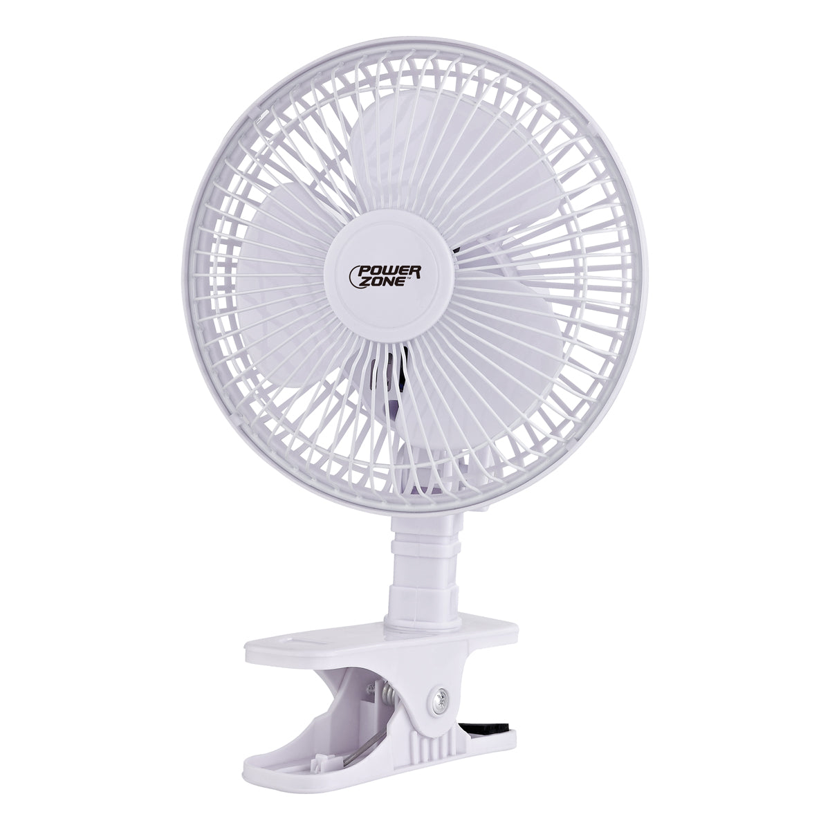 PowerZone FT-602 Oscillating Portable Fan, 120 VAC, 6 in Dia Blade, 3-Blade, 2-Speed, 60 deg Rotating, White
